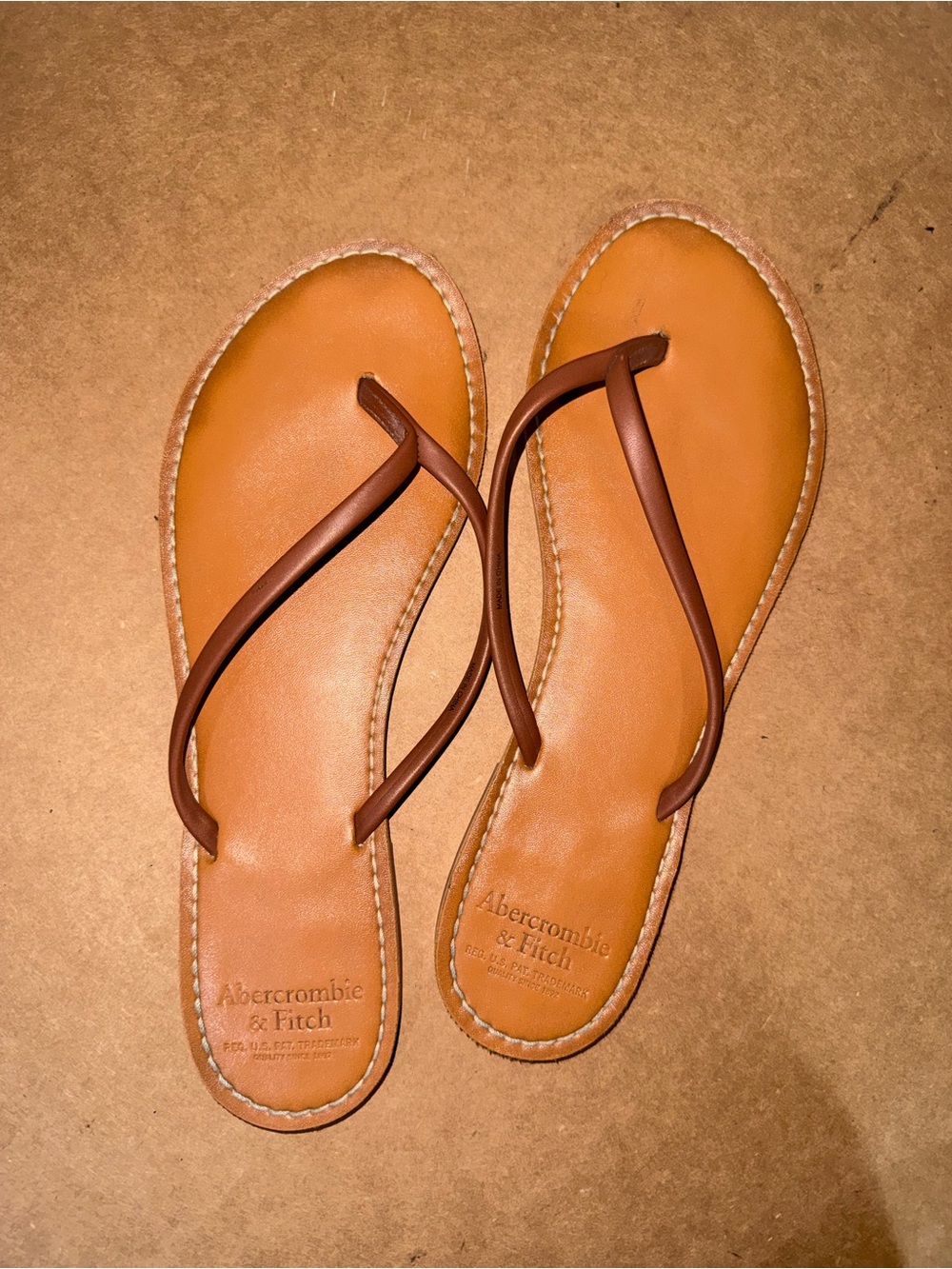 Abercrombie & Fitch Tan Leather Flip Flop Sandals with Brown Straps